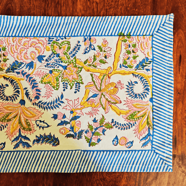 Gulel Hand Block Print Table Runner, 100% cotton, 13" x 72"-SHOBITAM