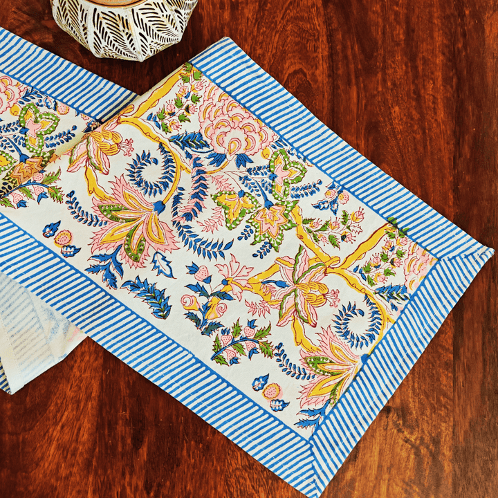 Gulel Hand Block Print Table Runner, 100% cotton, 13" x 72"-SHOBITAM