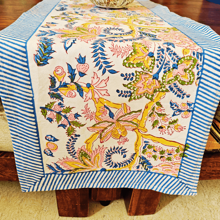 Gulel Hand Block Print Table Runner, 100% cotton, 13" x 72"-SHOBITAM