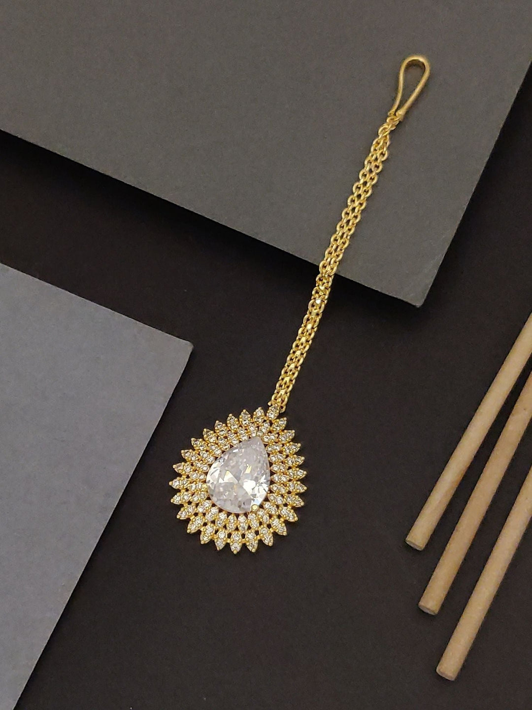 Wedding Silver Drop CZ Maangtikka for Women | SHOBITAM
