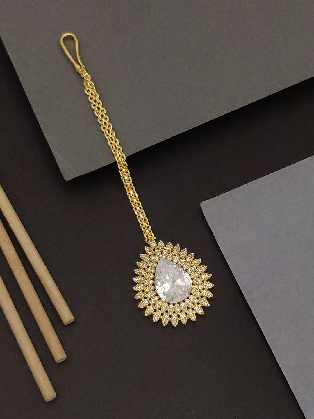 Wedding Silver Drop CZ Maangtikka for Women | SHOBITAM