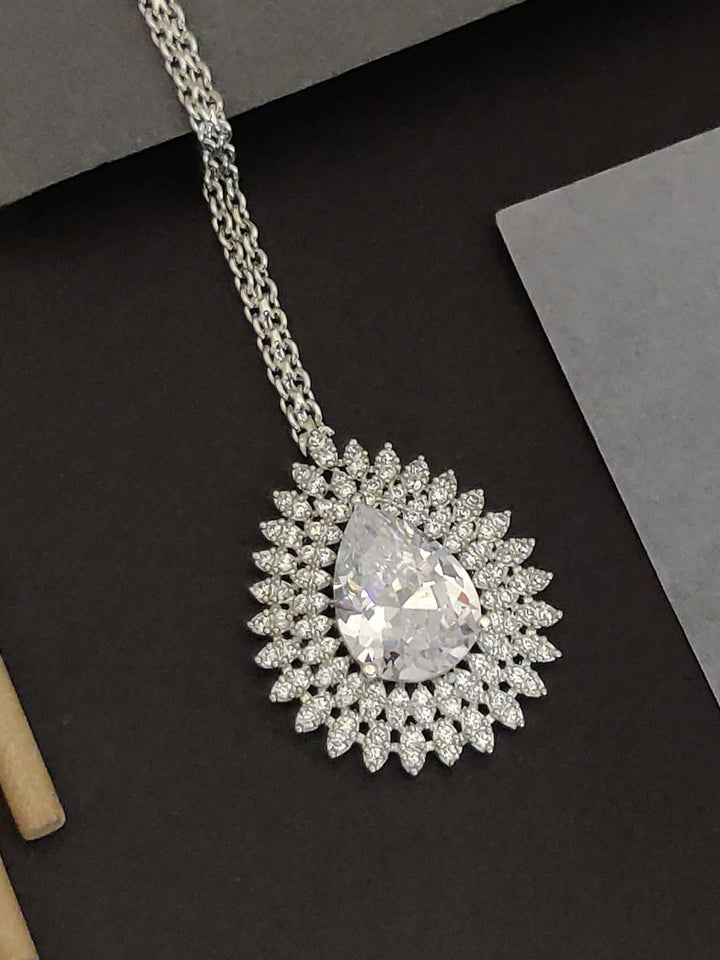 Wedding Silver Drop CZ Maangtikka for Women | SHOBITAM