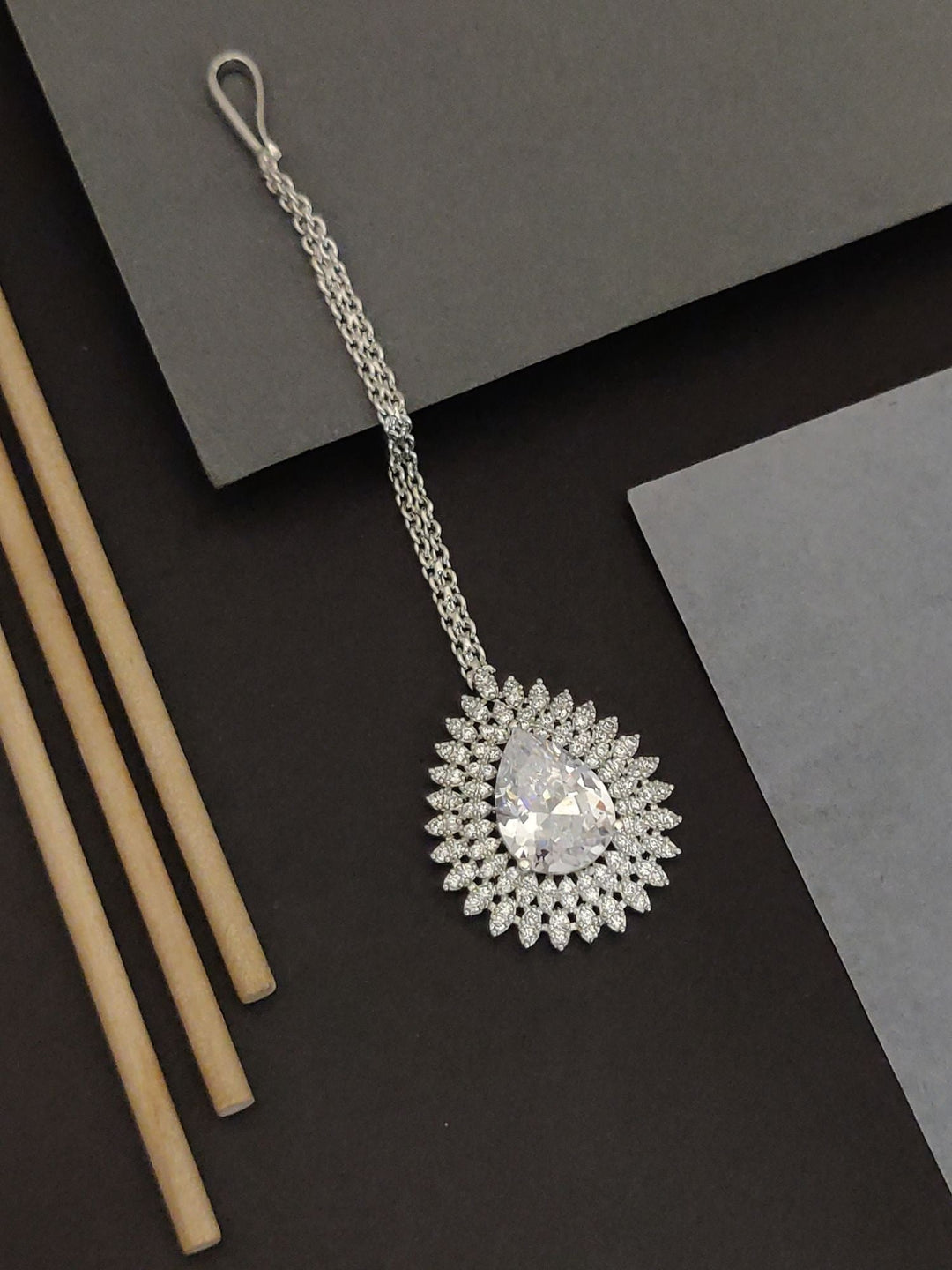 Wedding Silver Drop CZ Maangtikka for Women | SHOBITAM