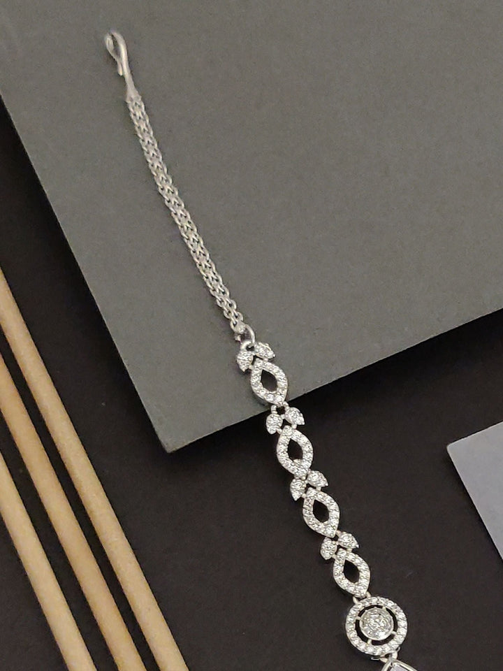 Silver Plated CZ Bridal Elegant Teardrop Maangtikka | SHOBITAM