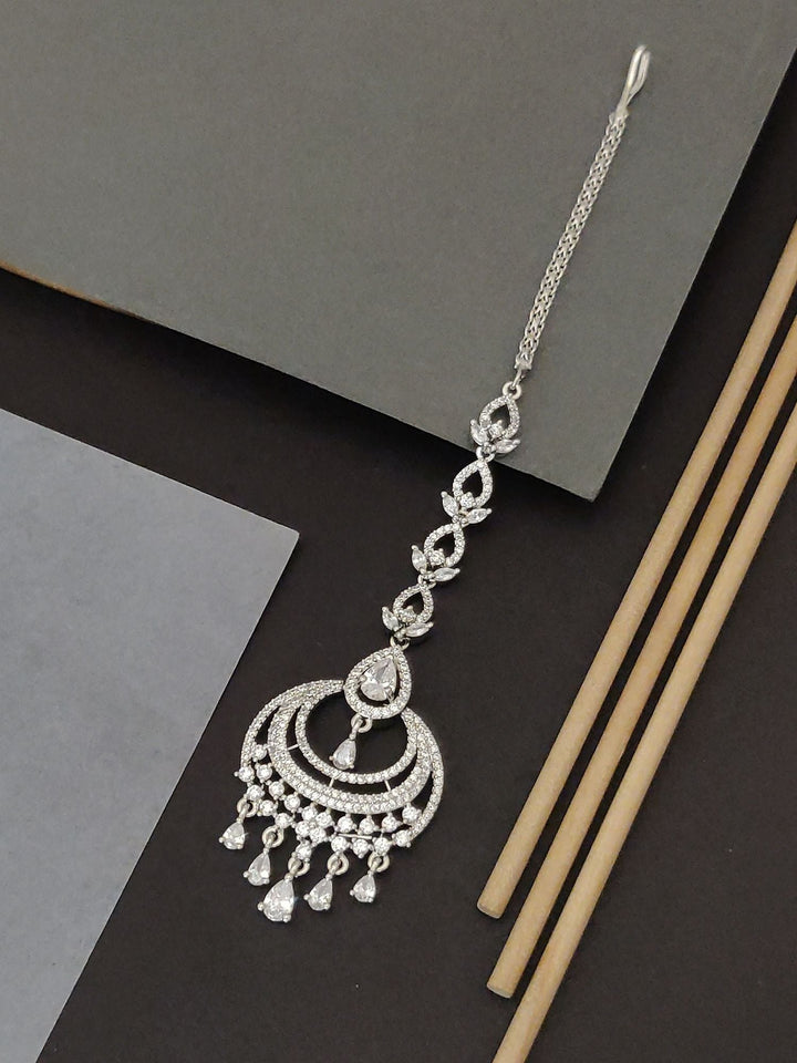 Silver CZ Maangtikka Chandelier Pendant | SHOBITAM