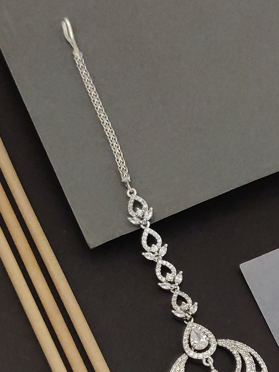 Silver CZ Maangtikka Chandelier Pendant | SHOBITAM