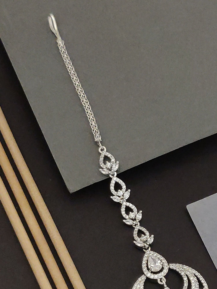 Silver CZ Maangtikka Chandelier Pendant | SHOBITAM