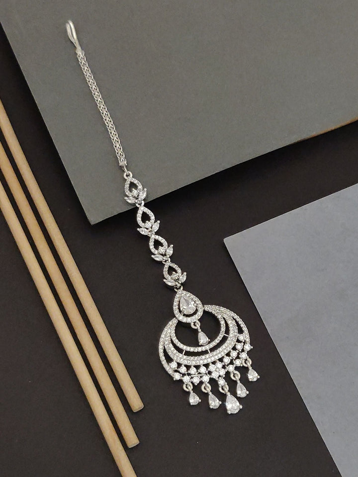 Silver CZ Maangtikka Chandelier Pendant | SHOBITAM
