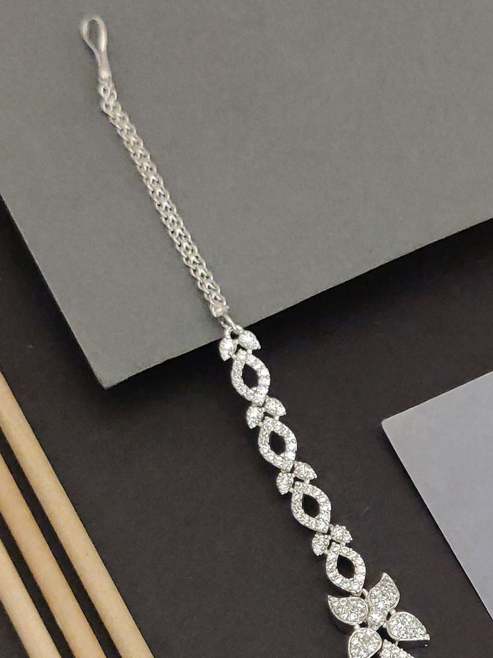 Silver Plated Teardrop Floral Maangtikka | SHOBITAM