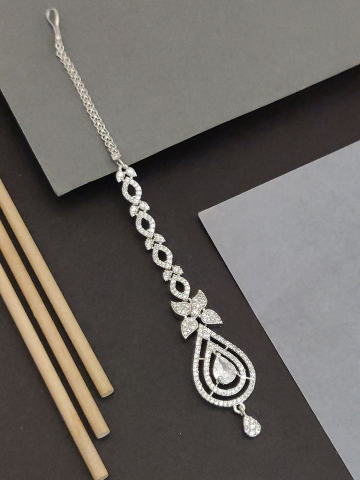 Silver Plated Teardrop Floral Maangtikka | SHOBITAM