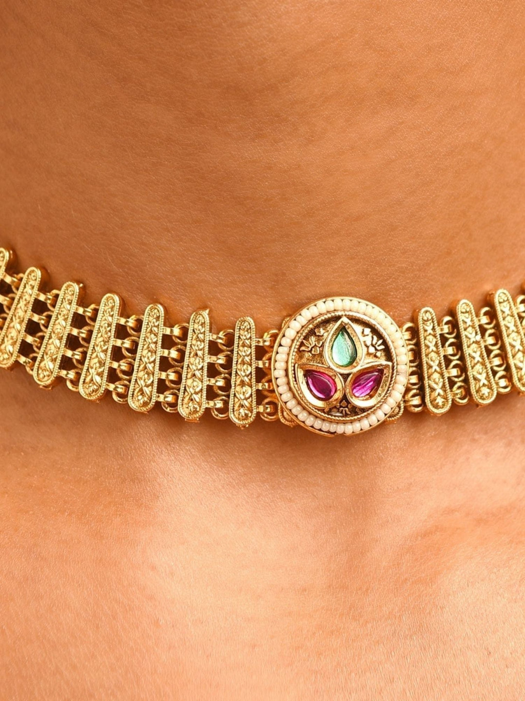 Antique Necklace Set in Gold Plating – Festive | SHOBITAM