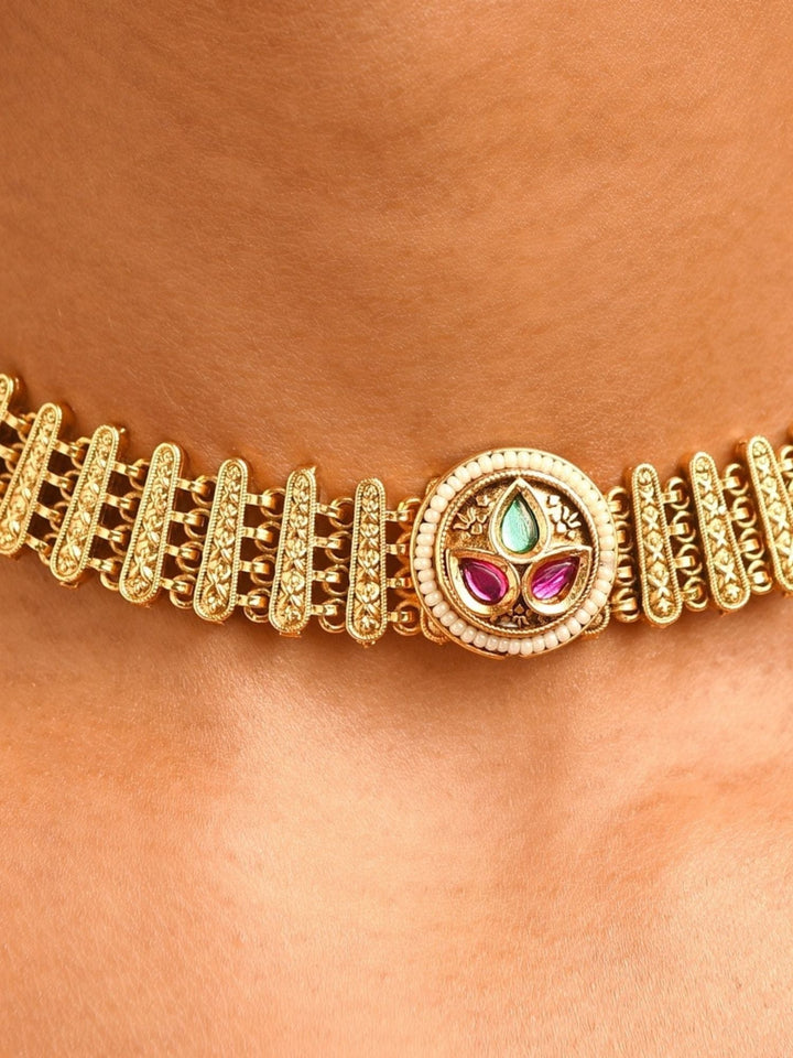 Antique Necklace Set in Gold Plating – Festive | SHOBITAM