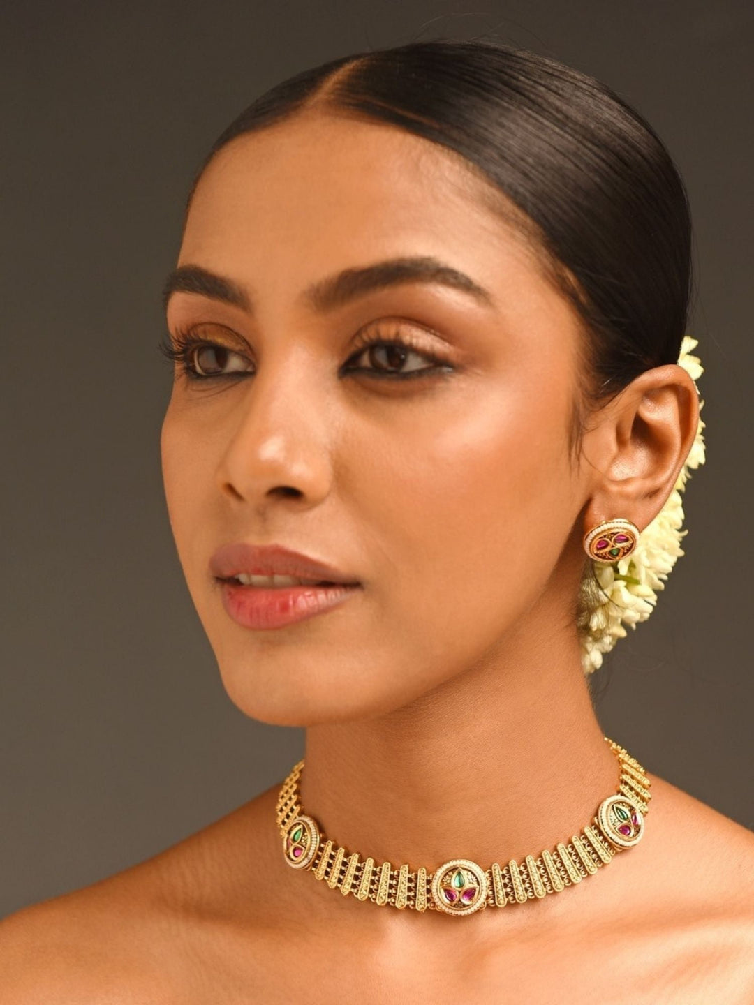 Antique Necklace Set in Gold Plating – Festive | SHOBITAM