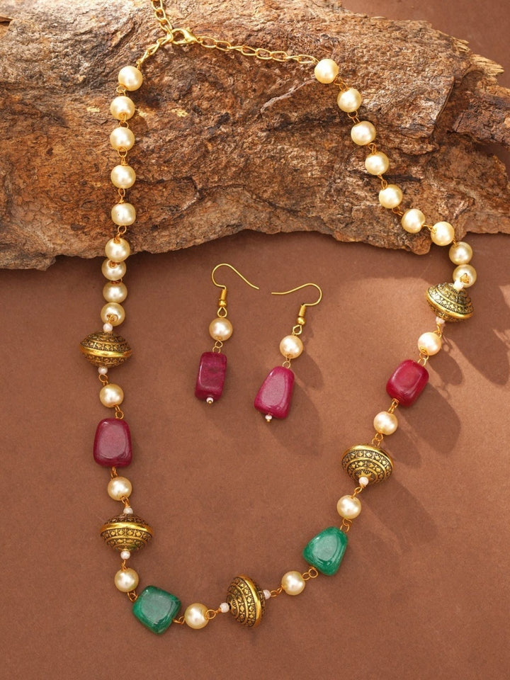 Gold Plated MultiColour Beads Mala Set | SHOBITAM