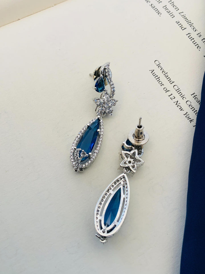 Floral American Diamond Blue Stone Necklace Set | SHOBITAM