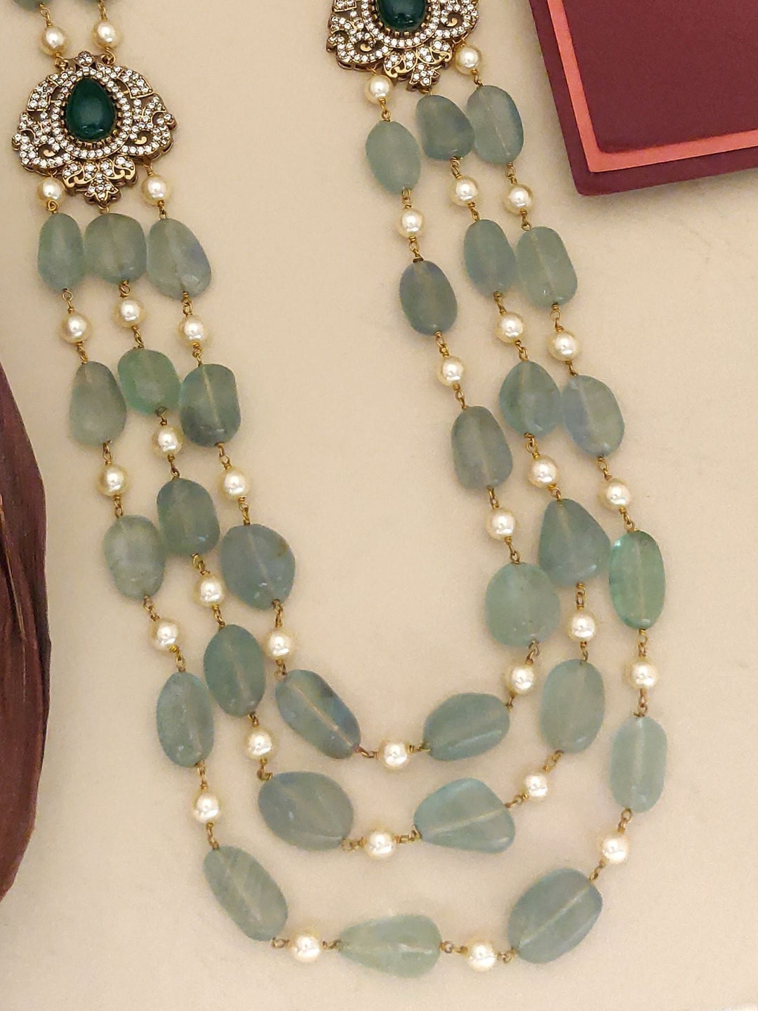 Aqua Green Multi Layer Mala Necklace – Elegant Ethnic Glam |SHOBITAM