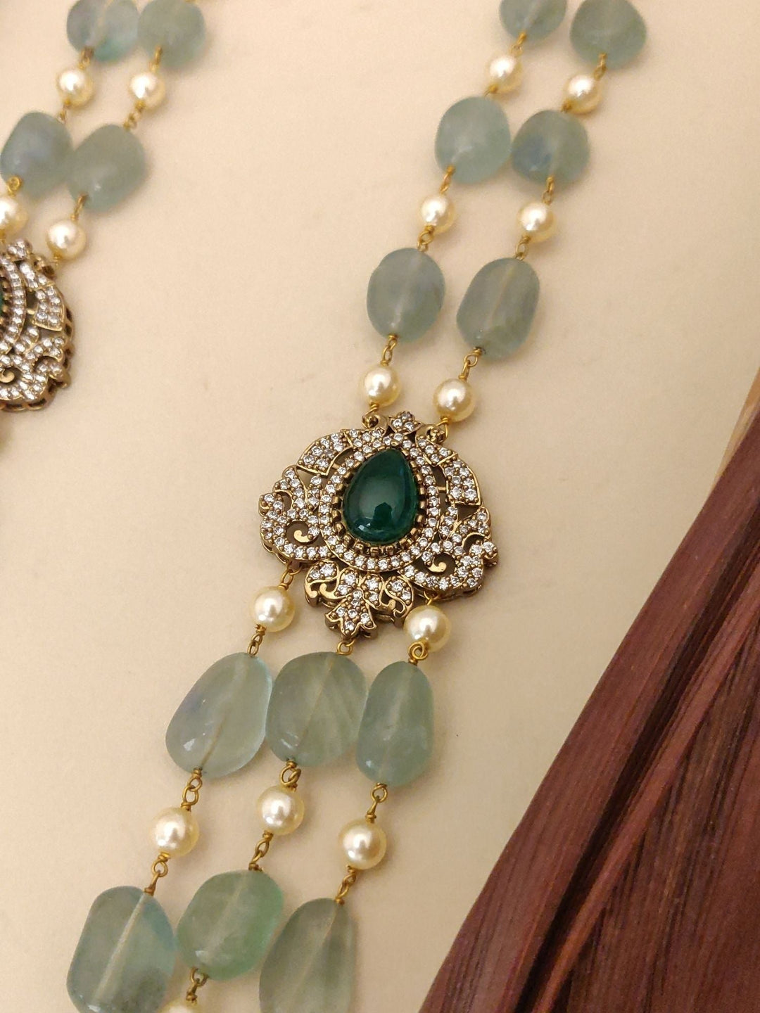 Aqua Green Multi Layer Mala Necklace – Elegant Ethnic Glam |SHOBITAM