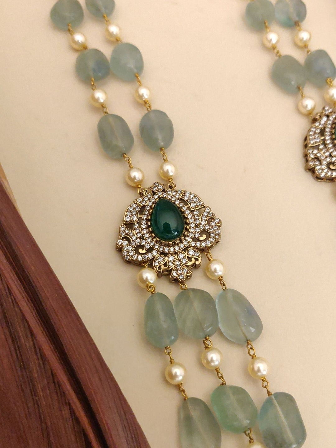Aqua Green Multi Layer Mala Necklace – Elegant Ethnic Glam |SHOBITAM