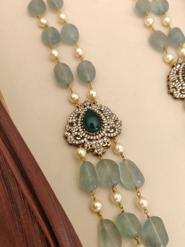 Aqua Green Multi Layer Mala Necklace – Elegant Ethnic Glam |SHOBITAM