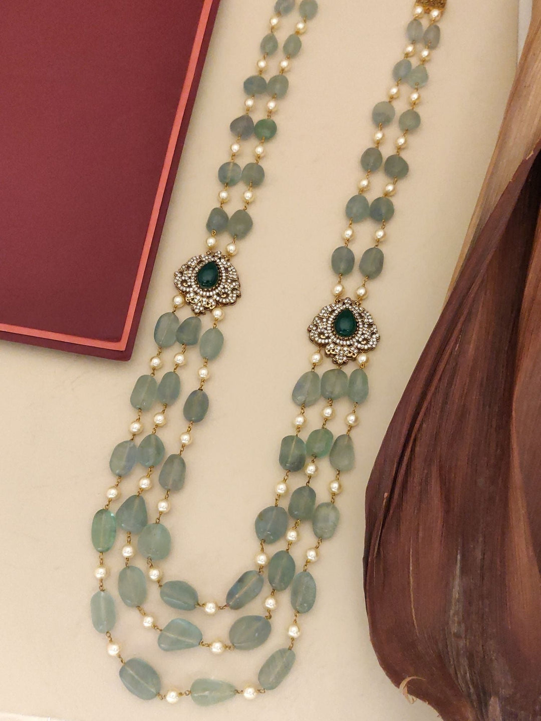 Aqua Green Multi Layer Mala Necklace – Elegant Ethnic Glam |SHOBITAM