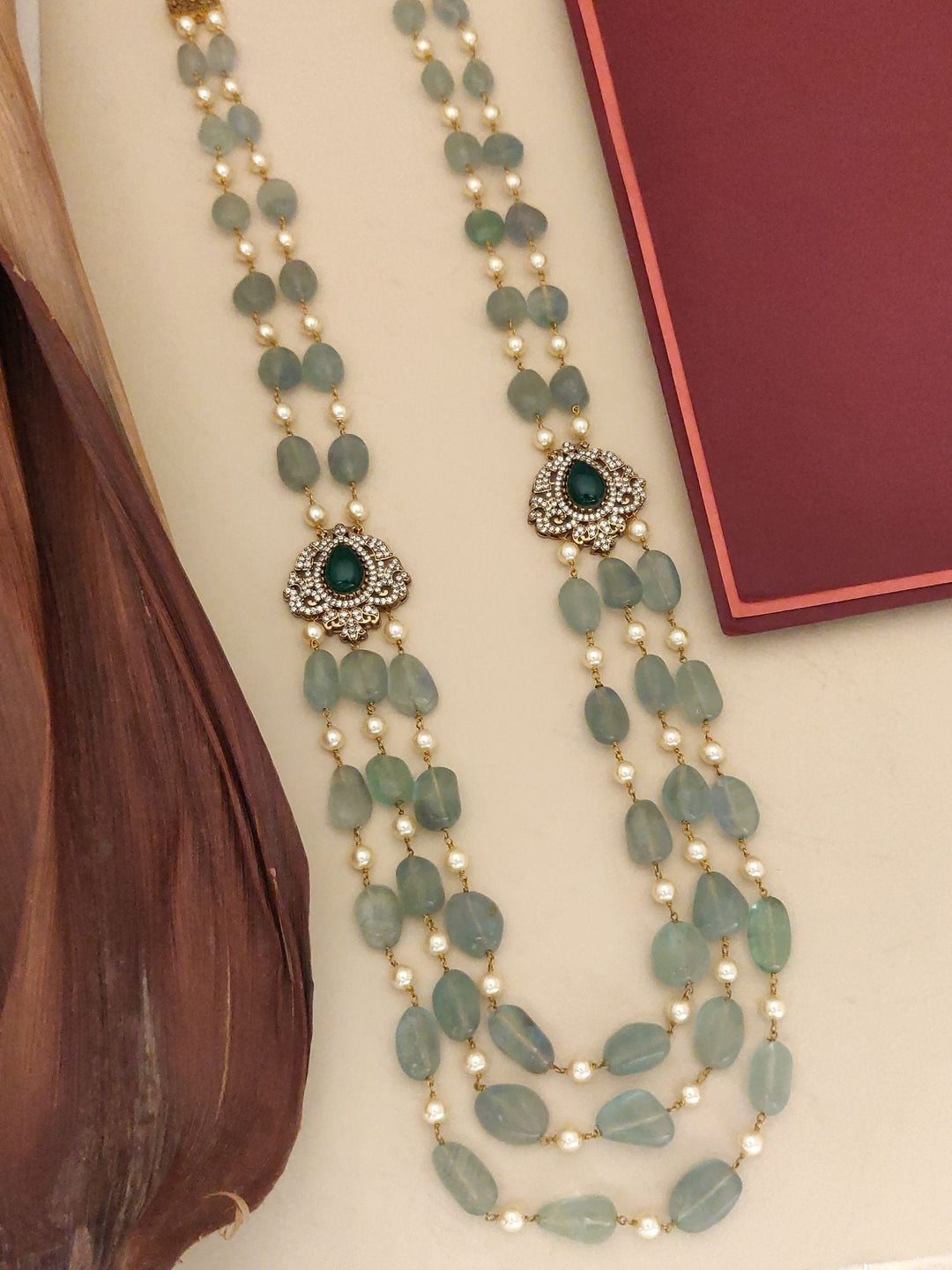 Aqua Green Multi Layer Mala Necklace – Elegant Ethnic Glam |SHOBITAM