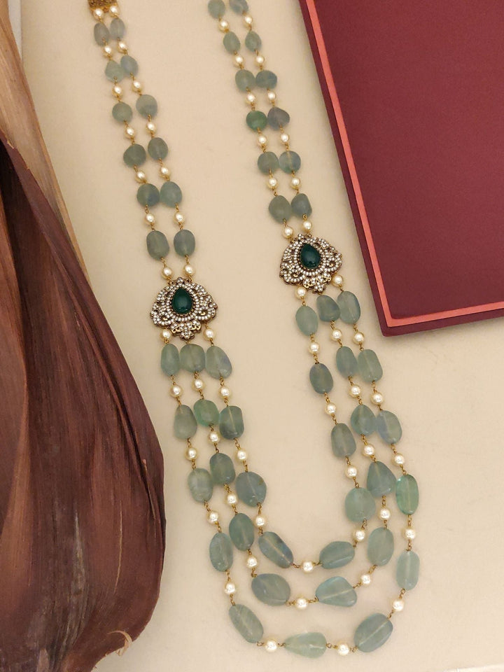 Aqua Green Multi Layer Mala Necklace – Elegant Ethnic Glam |SHOBITAM