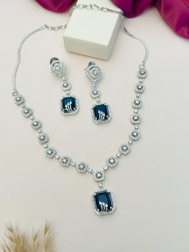 Elegant Square Cut American Diamond Necklace Set | SHOBITAM