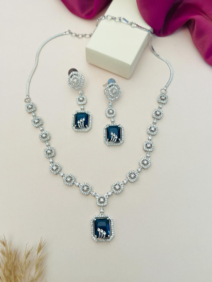 Elegant Square Cut American Diamond Necklace Set | SHOBITAM