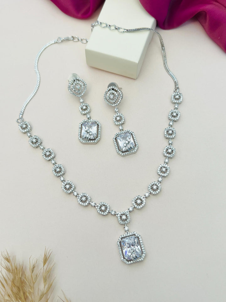 Elegant Square Cut American Diamond Necklace Set | SHOBITAM