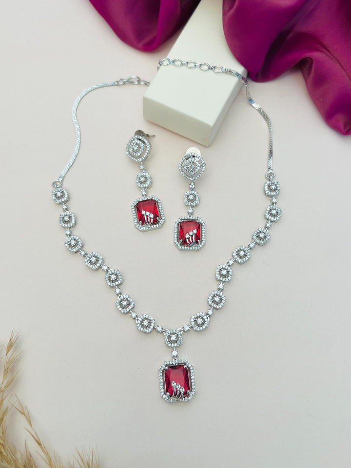 Elegant Square Cut American Diamond Necklace Set | SHOBITAM