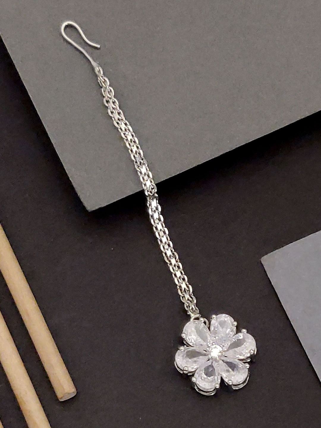 Elegant Silver Cz Flower Maangtikka for Women | SHOBITAM