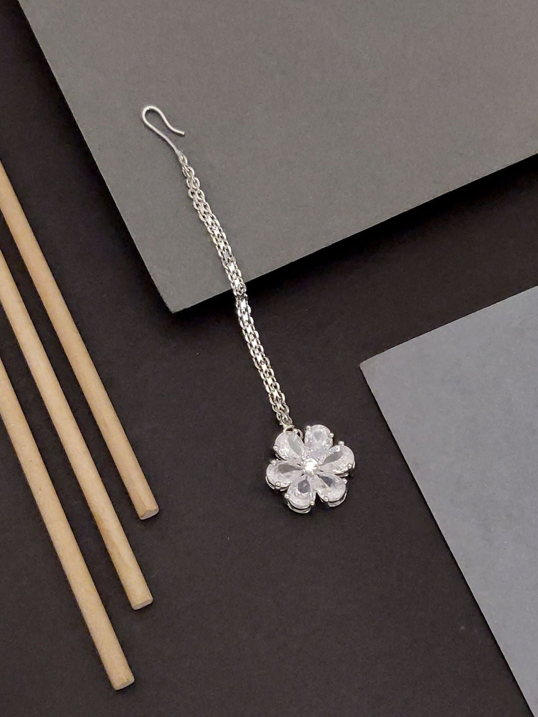 Elegant Silver Cz Flower Maangtikka for Women | SHOBITAM