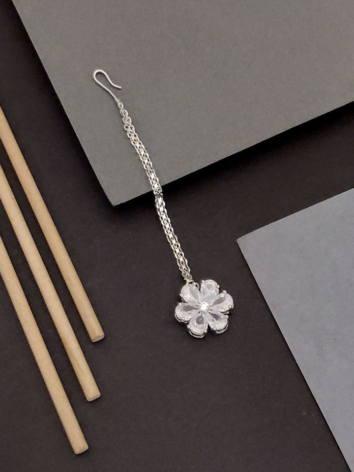 Elegant Silver Cz Flower Maangtikka for Women | SHOBITAM