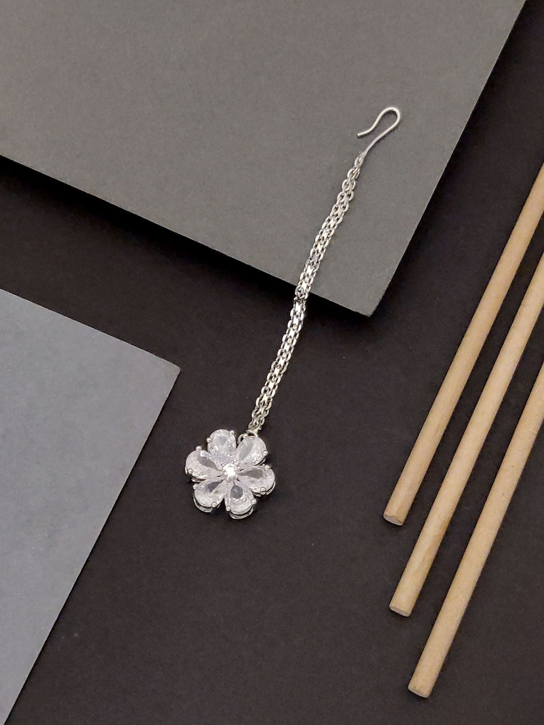 Elegant Silver Cz Flower Maangtikka for Women | SHOBITAM