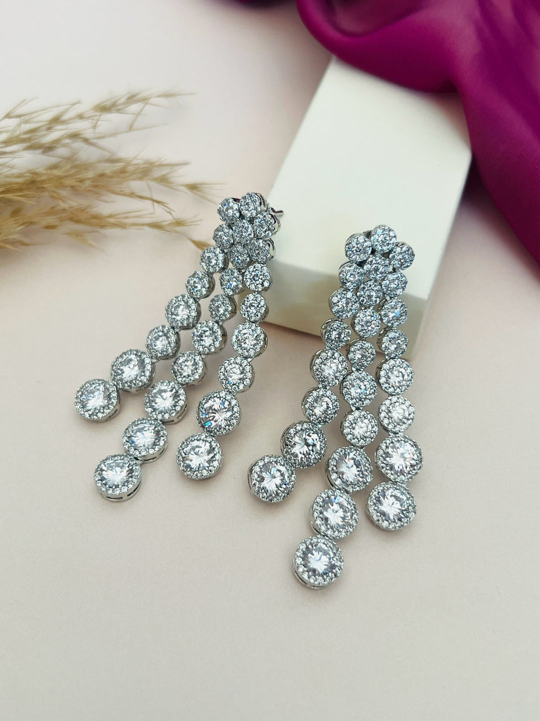 Silver Plated American Diamond Multilayer Necklace Set | SHOBITAM