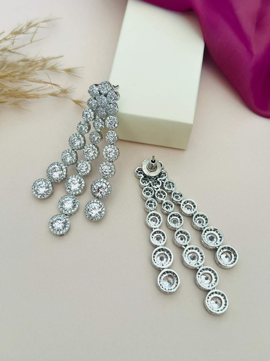 Silver Plated American Diamond Multilayer Necklace Set | SHOBITAM