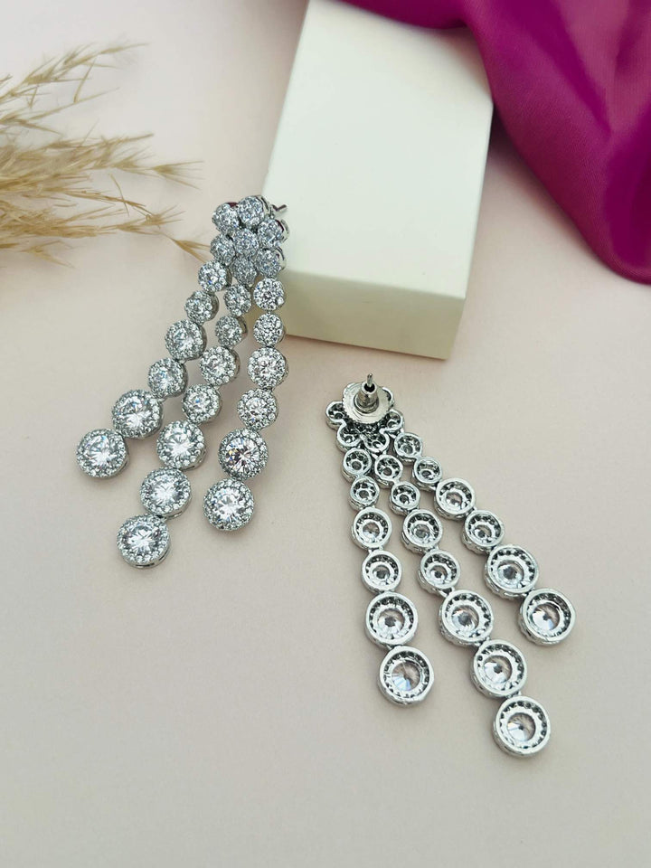 Silver Plated American Diamond Multilayer Necklace Set | SHOBITAM