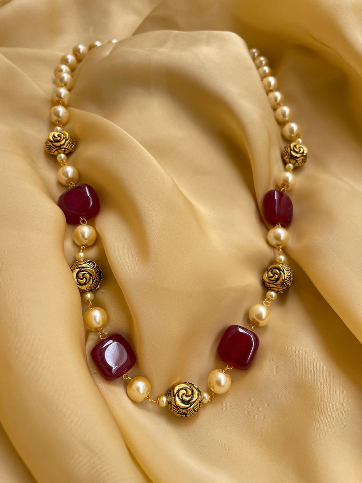 Ruby Emerald Golden Jaipuri Beads Pearls Mala | SHOBITAM