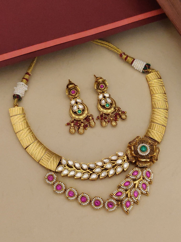 Designer Necklace Set in Gold Plating  | SHOBITAM