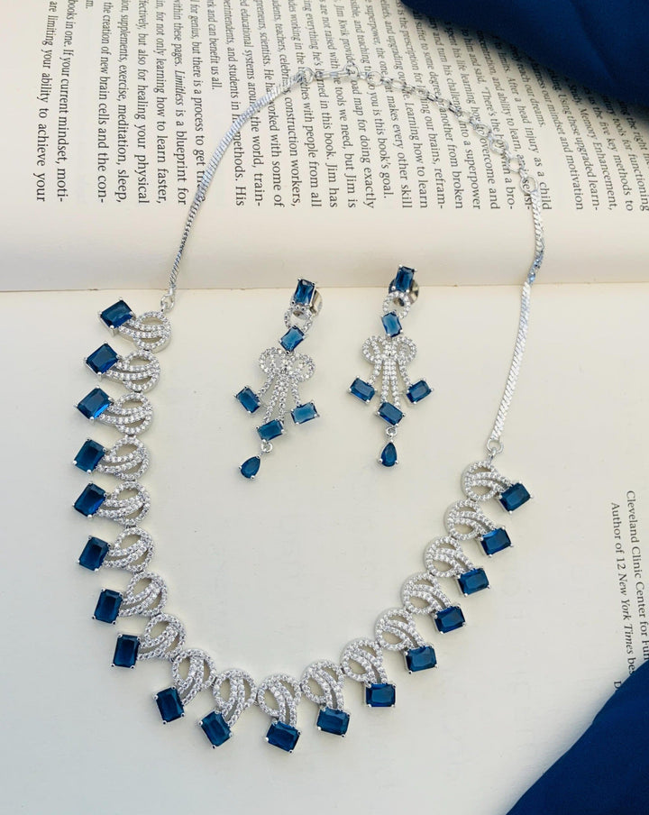 Premium Royal Blue Party Wear Necklace Set | SHOBITAM