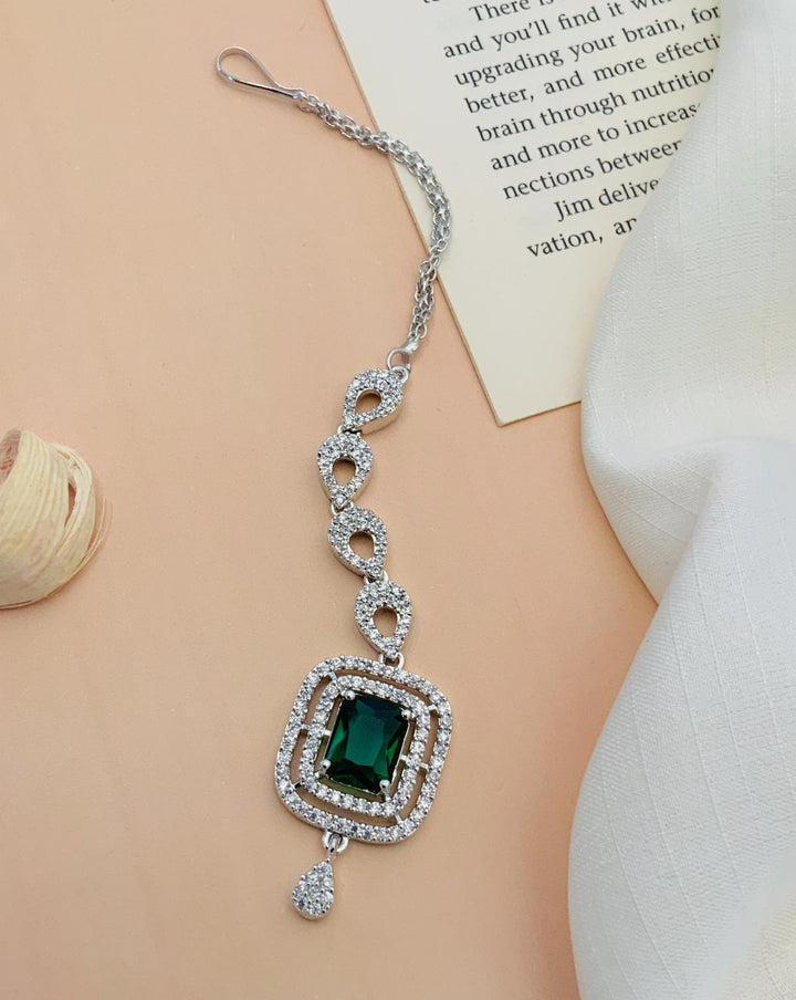 Gold Plated, Bold Silver Plated American Diamond Maangtikka | SHOBITAM