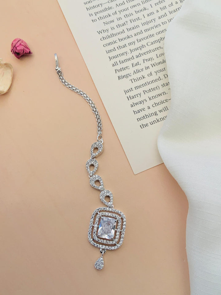 Gold Plated, Bold Silver Plated American Diamond Maangtikka | SHOBITAM