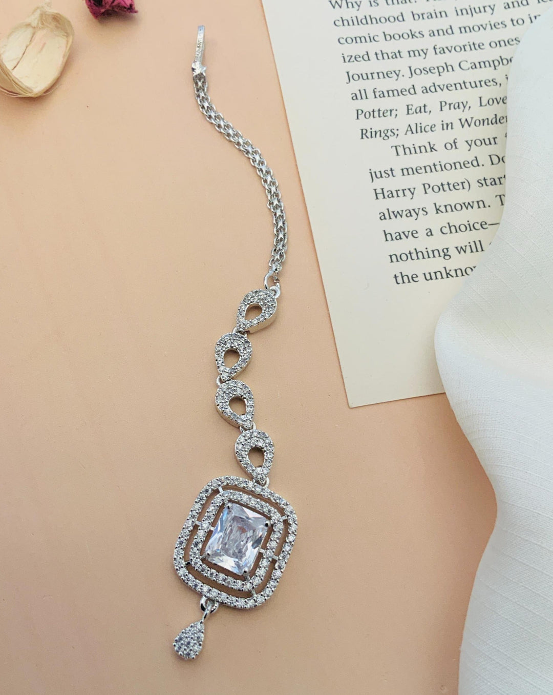 Gold Plated, Bold Silver Plated American Diamond Maangtikka | SHOBITAM