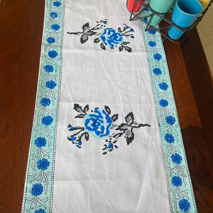 Abeer Hand Block Print Table Runner, 100% cotton, 13" x 72"