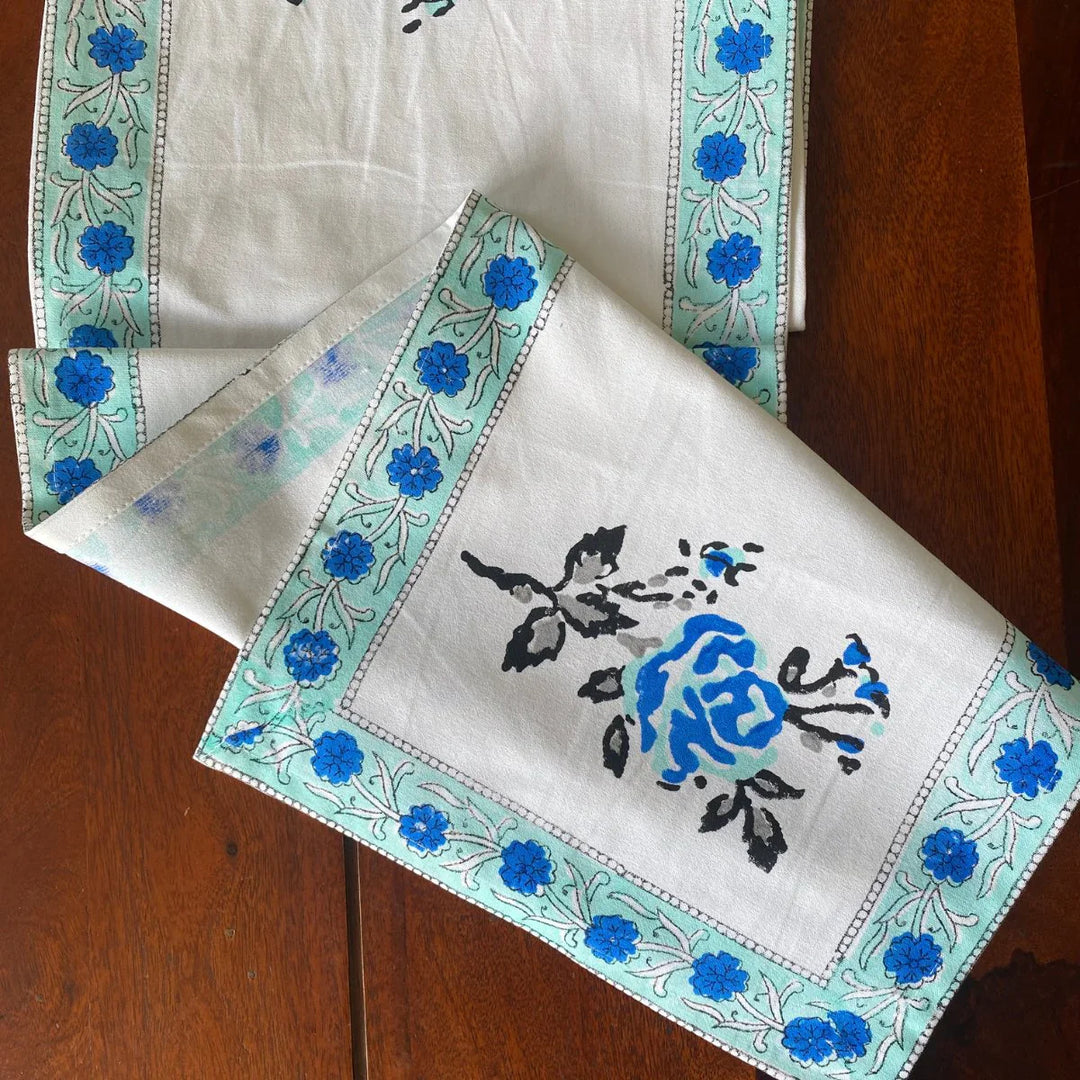 Abeer Hand Block Print Table Runner, 100% cotton, 13" x 72"
