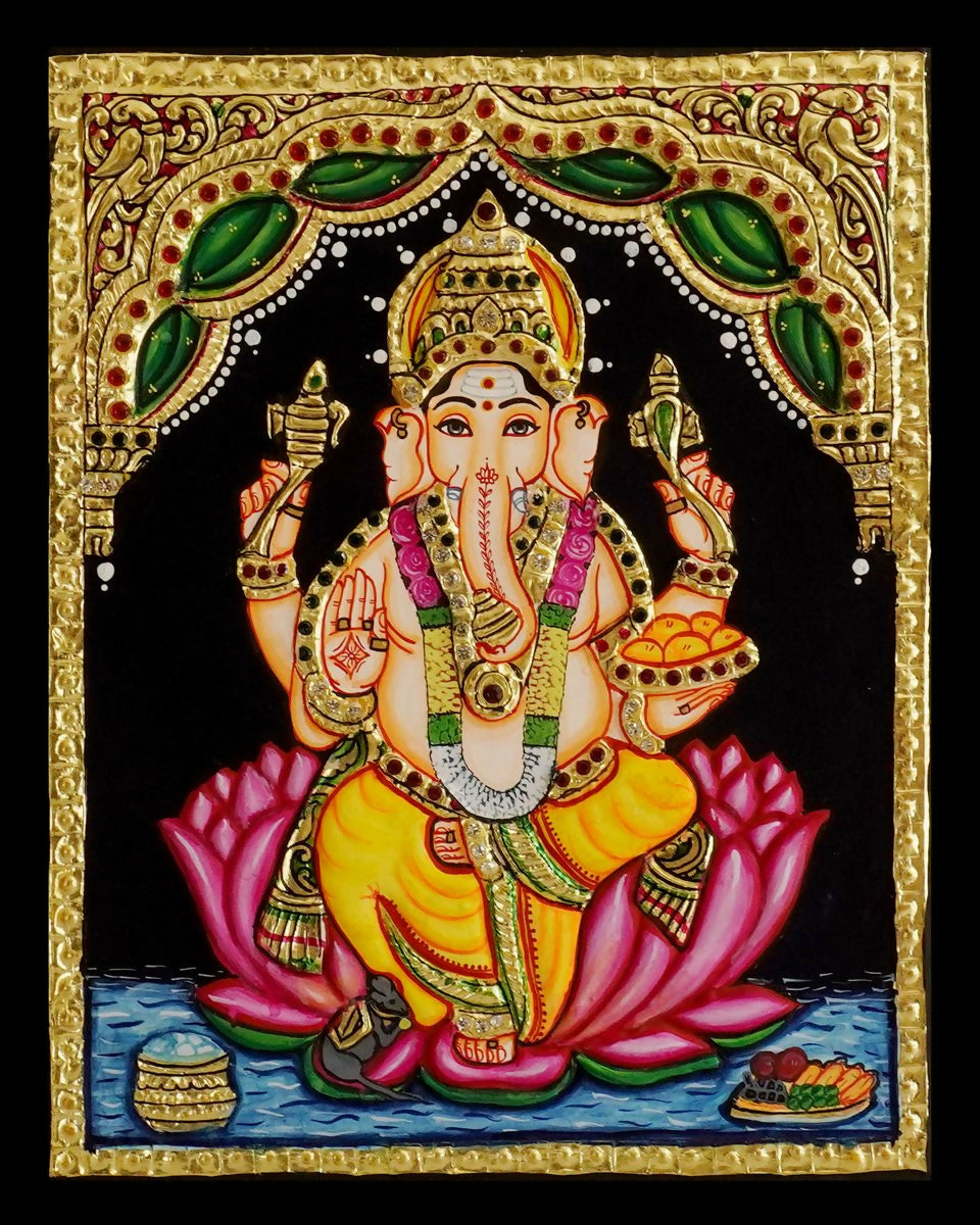 TANJORE PAINTING LOTUS GANESHA 10*8 | SHOBITAM