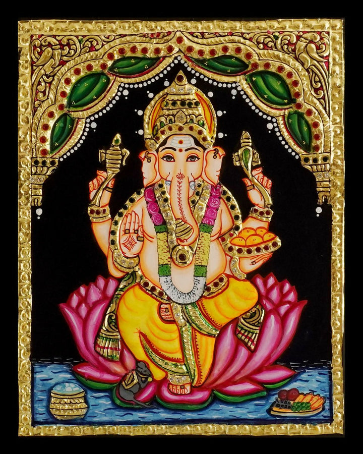 TANJORE PAINTING LOTUS GANESHA 10*8 | SHOBITAM