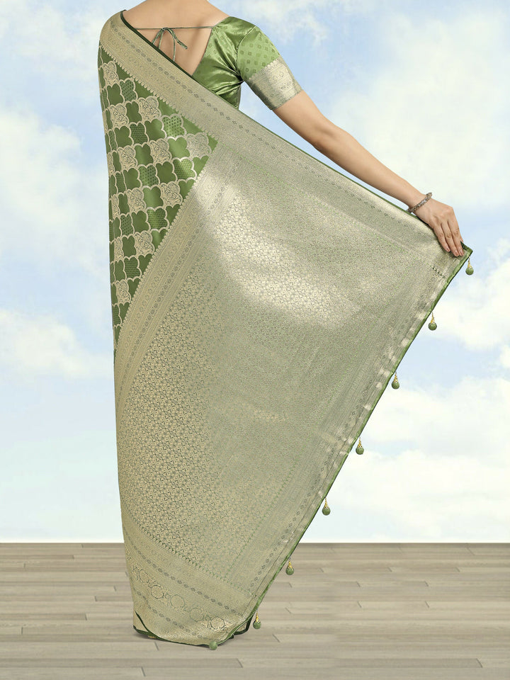 Green Banarasi Satin Silk Saree