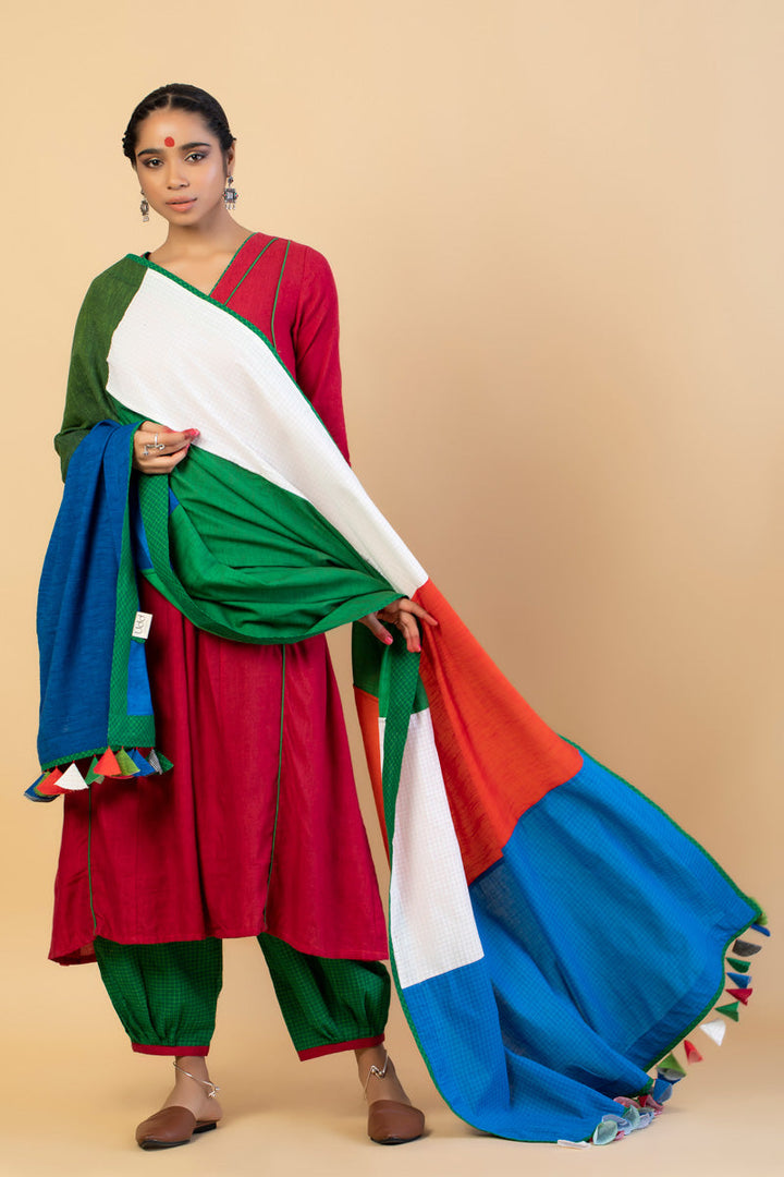 Multi-color Patch-work Woman’s Tassel Dupatta-  | SHOBITAM