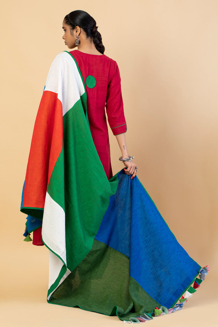 Multi-color Patch-work Woman’s Tassel Dupatta-  | SHOBITAM